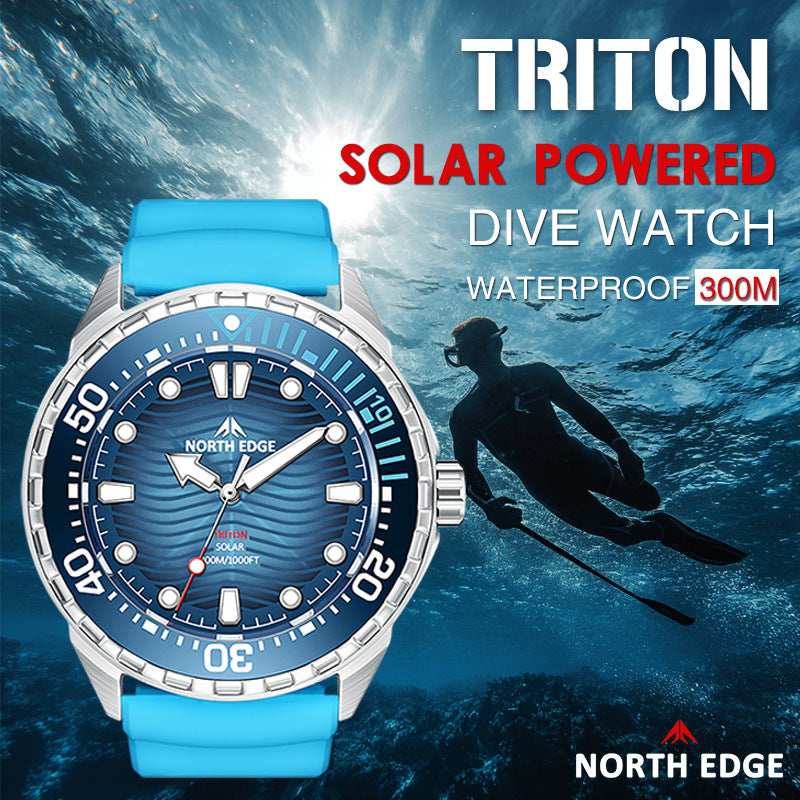 Montre de plongée en acier inoxydable Montre à quartz solaire