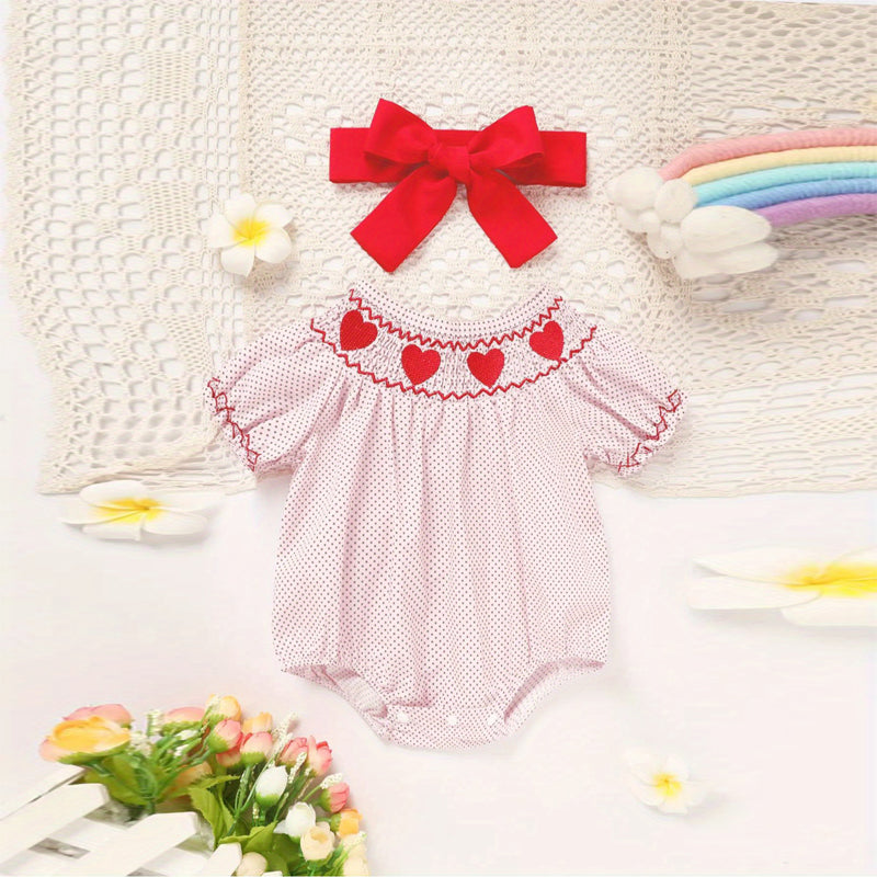 Romper rose à manches courtes de bébé fille