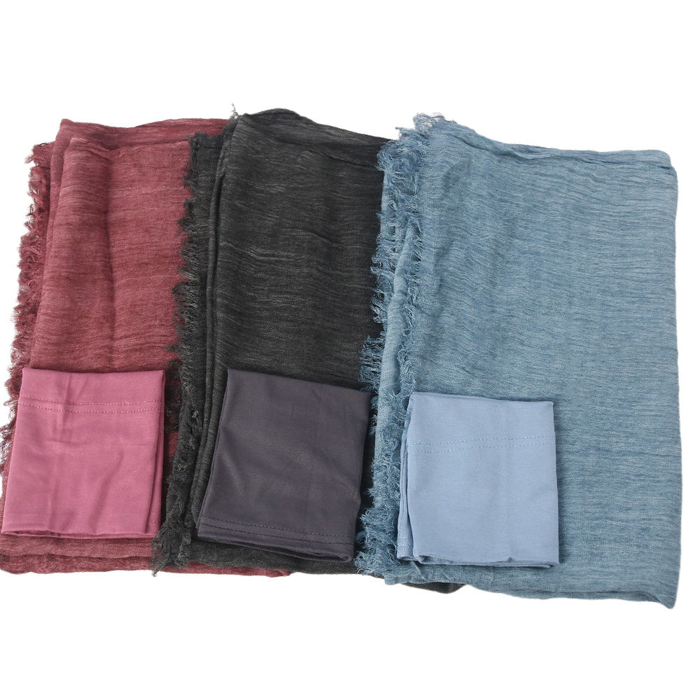 Femmes Solid-couleur plissé Faux Hijab