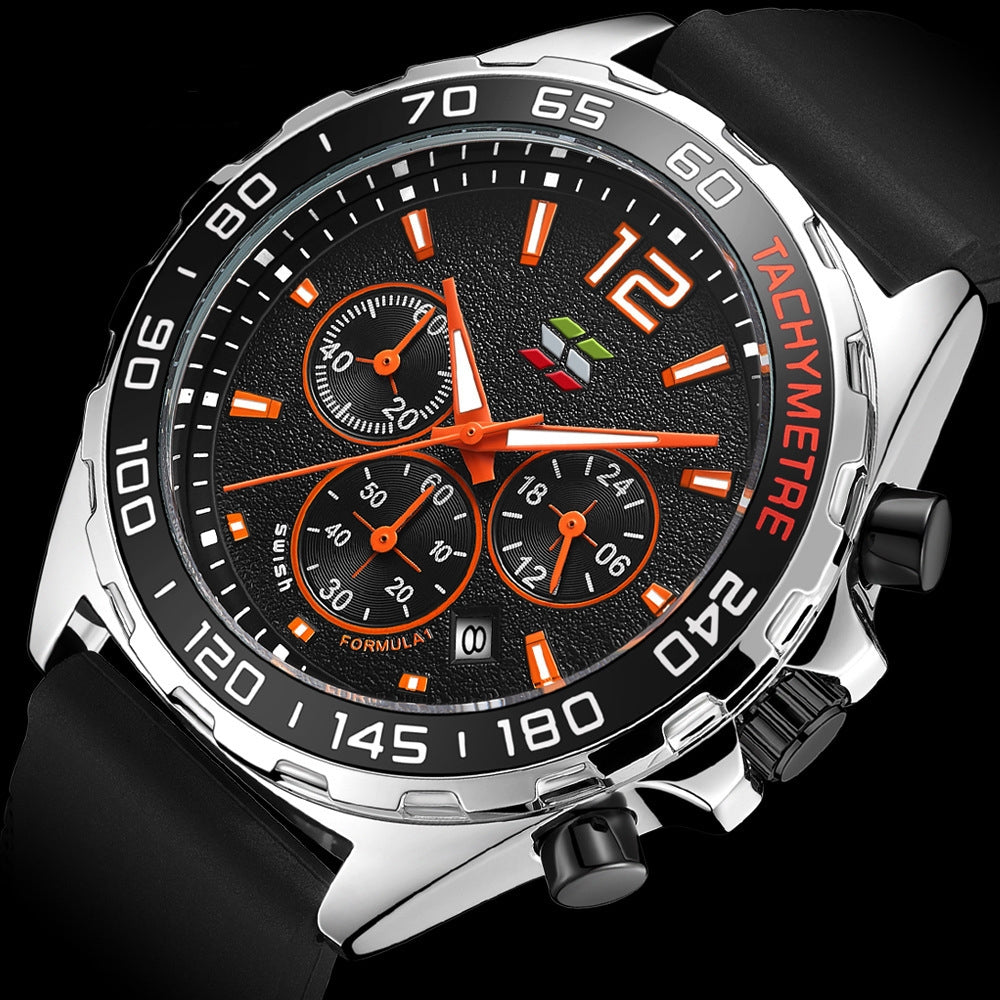 Bracelet en caoutchouc mince Montres Quartz horloge de mode Six-pin Timing Sports Wrist