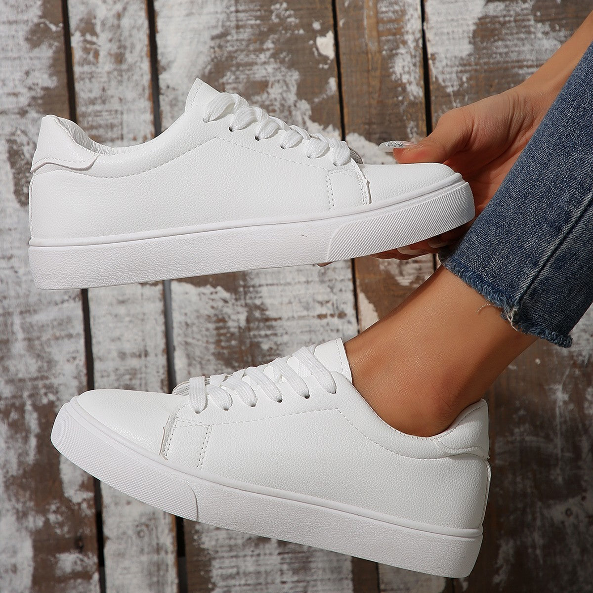 Chaussures Blanc Versatile Plat Plus-taille Casual Laced Coréen style Bas-top Sneakers