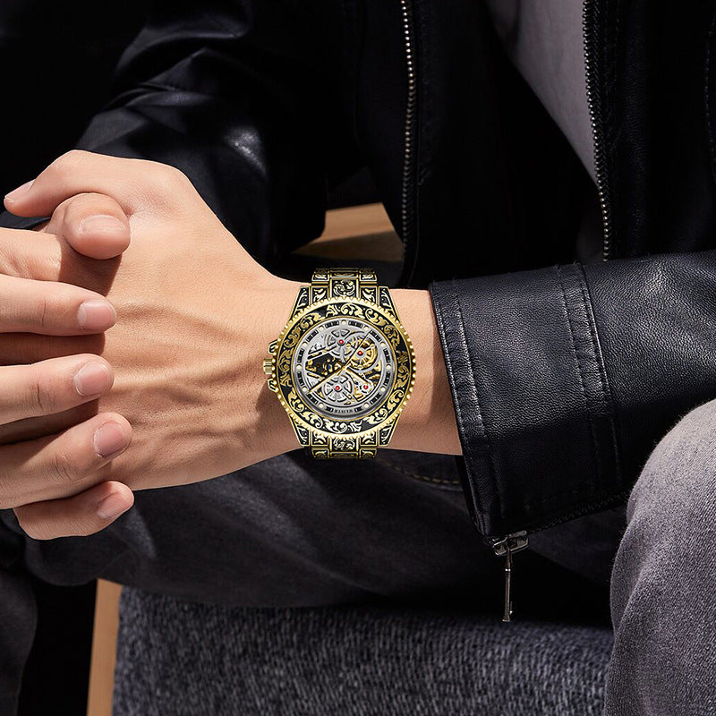 Élégant homme lumineux montre mécanique entièrement automatique Une montre vintage tendance