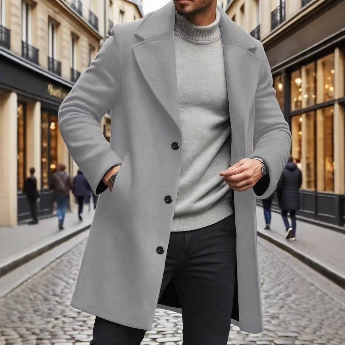 Trench Coat Lapel incrusté Slim-fit Surpoil Élégant et sophistiqué Trench de couleur solide