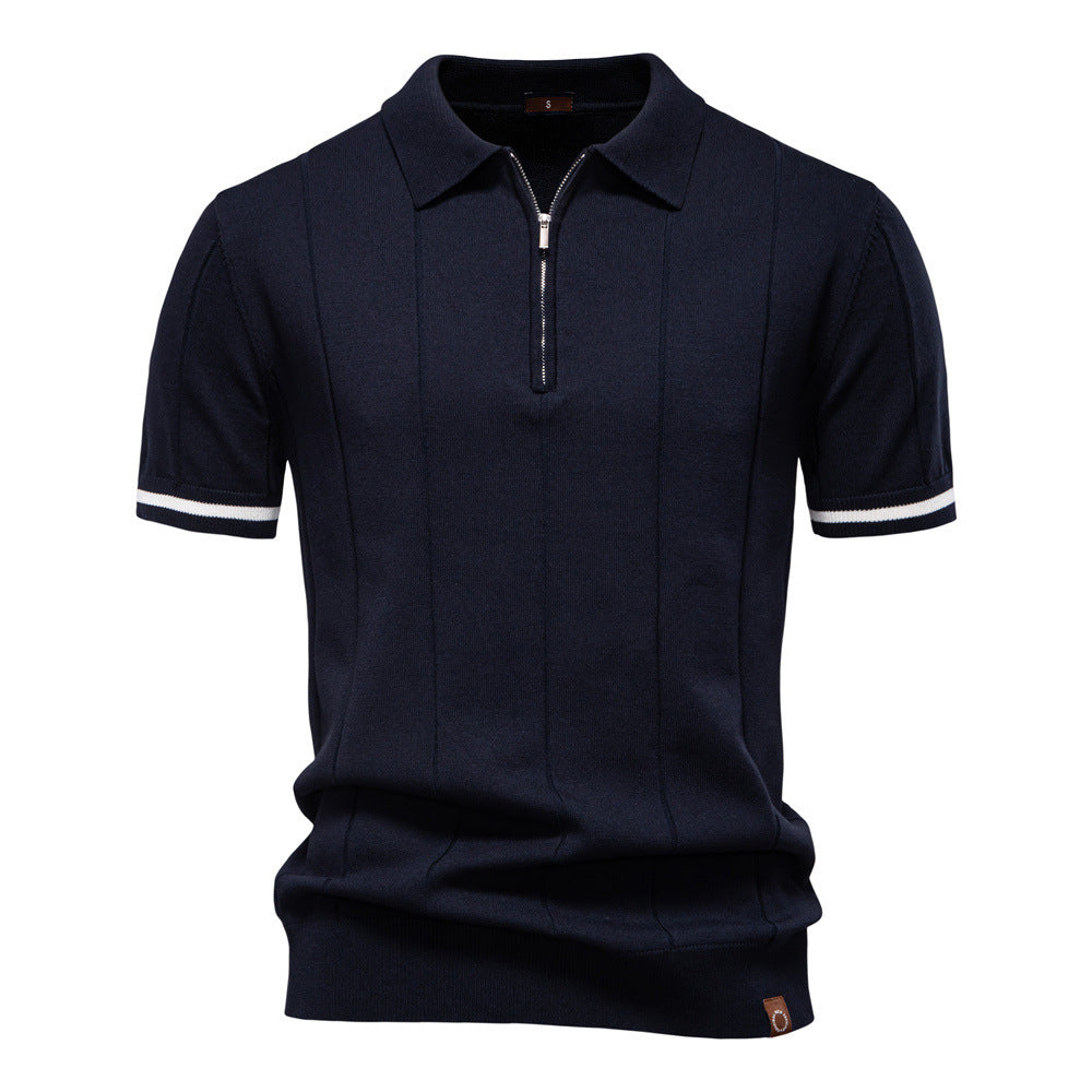 Polo tricoté casual homme avec un col tournant et manches courtes