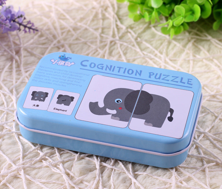 Littératie pour enfants Carte cognitive Baby Iron Box Puzzle Reading Card Jouets