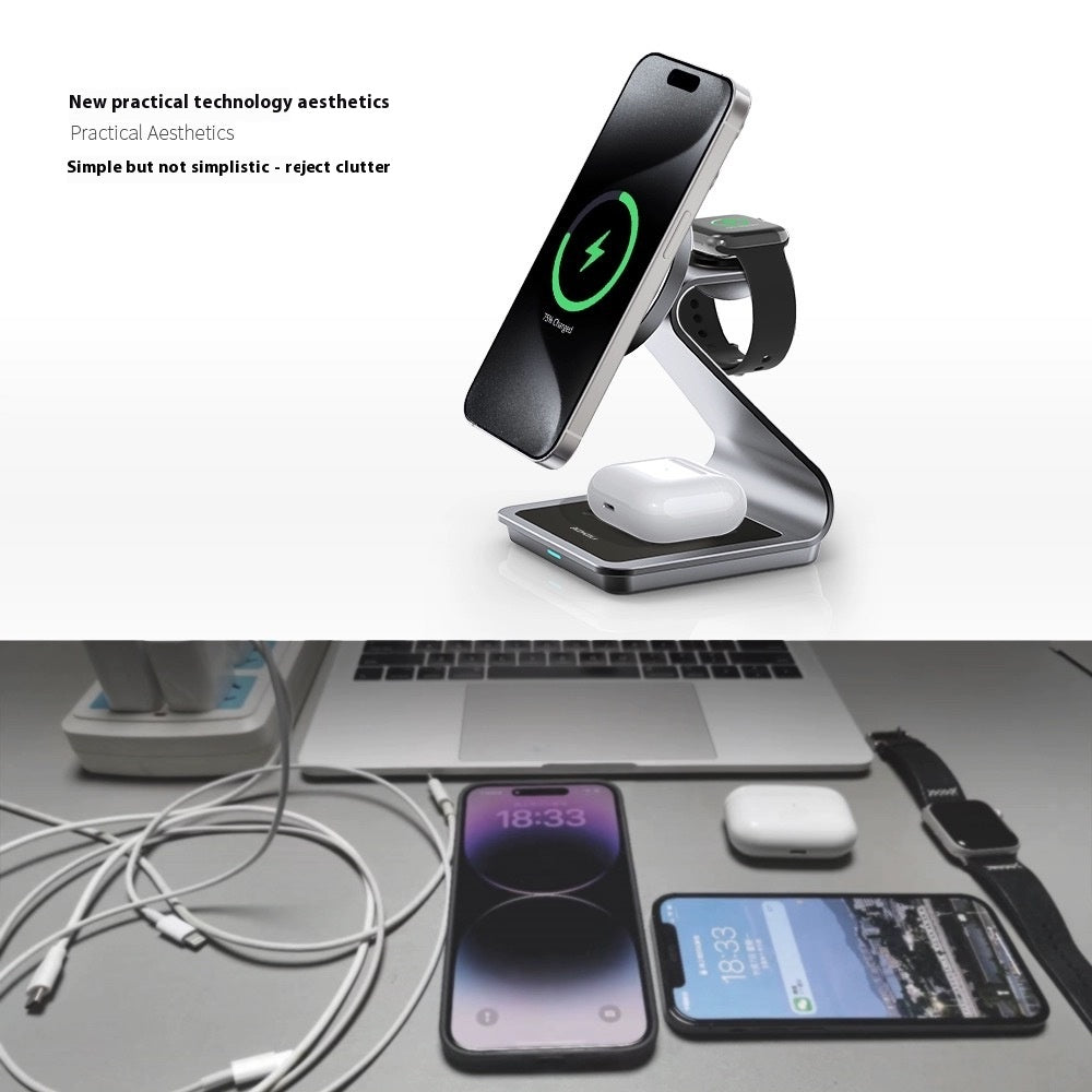 Métal Magsafe Chargeur sans fil magnétique trois en un
