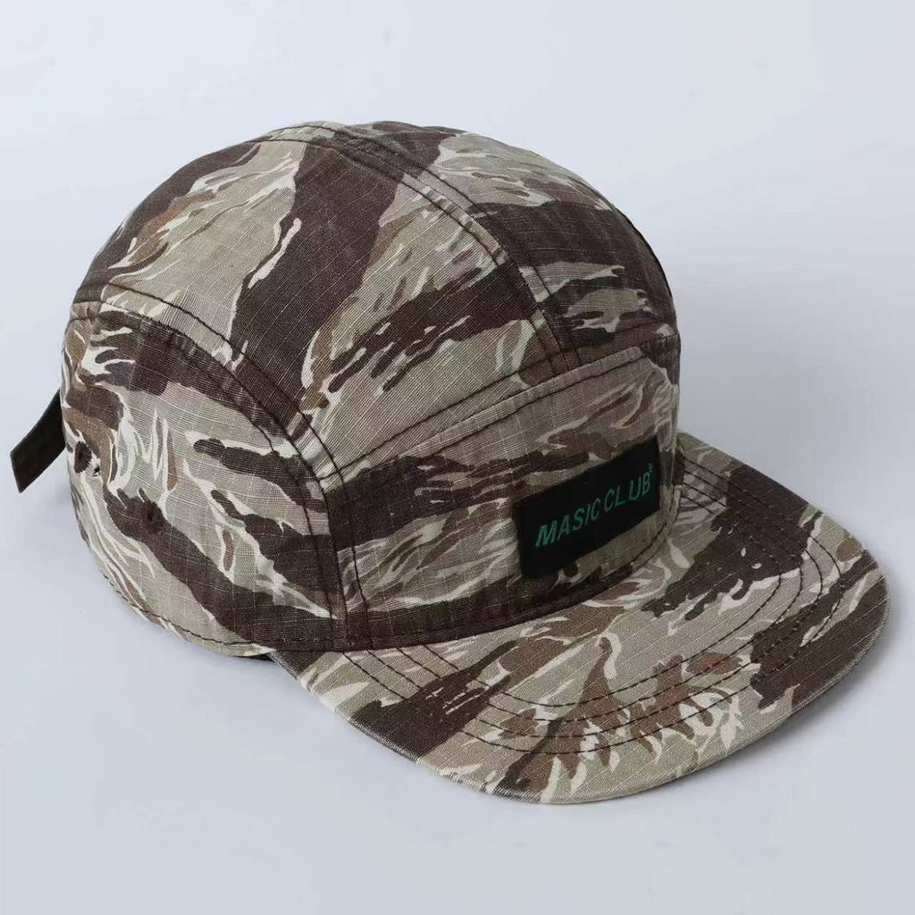 Logo de lettre de camouflage à carreaux Chapeau de camping à cinq panneaux - Plat à séchage rapide