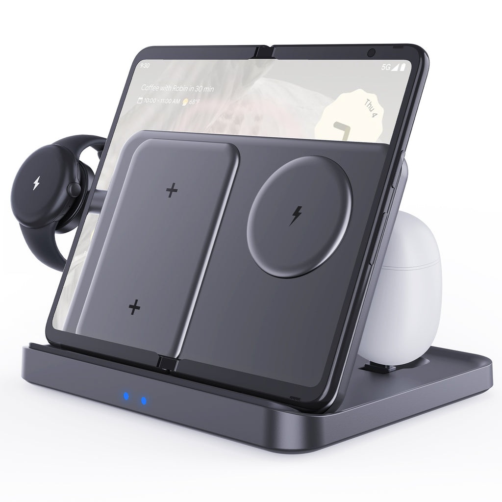 Support de bureau pliable pour chargeur sans fil trois en un