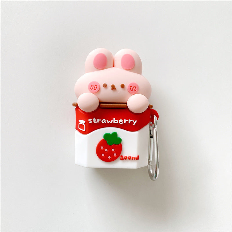 Coffret d'écouteur sans fil de lait de fraise mignon Silicone