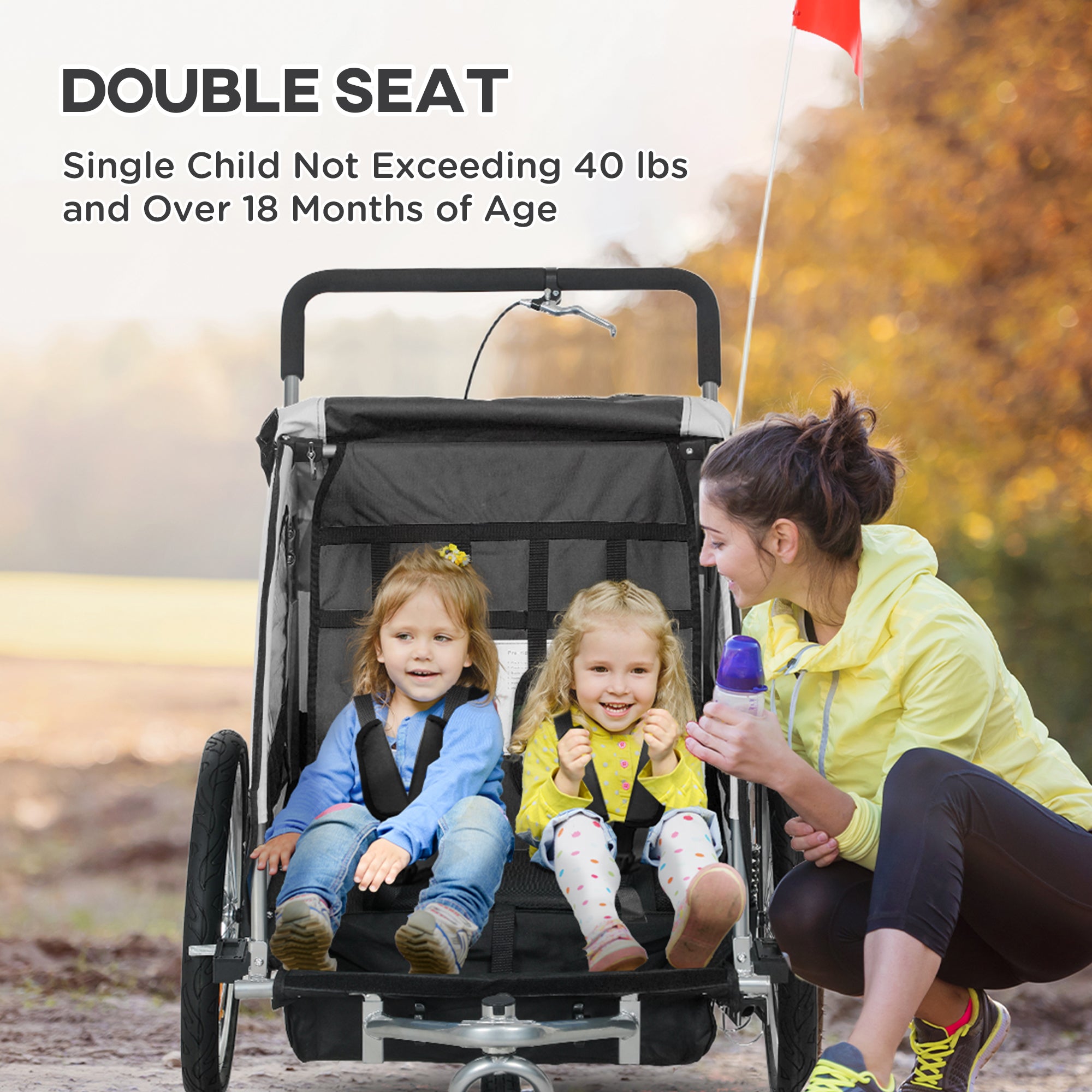 Remorque à vélo pivotante 2-Seat Elite 360 pour enfants Remorque à vélo avec résistant à l'eau W