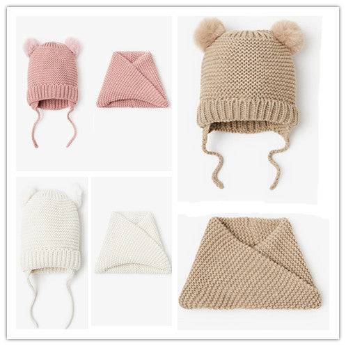 Fausse boule de fourrure décoratif bébé tricoté chapeau en laine tricoté écharpe tricoté ensemble deux-pièces