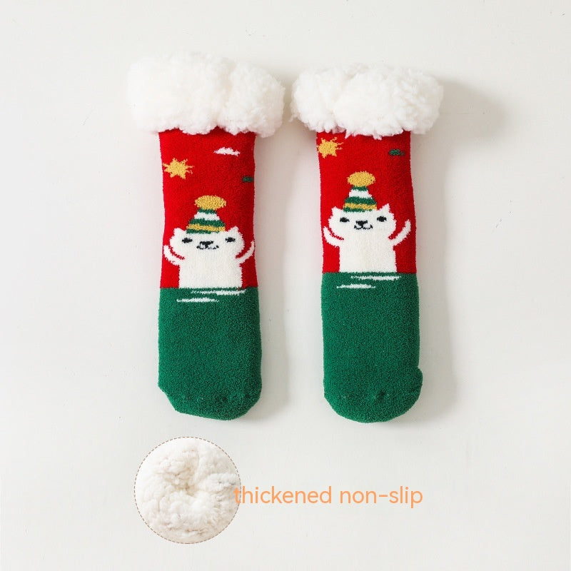 Fleece doublé chaud rembourré garder les chaussettes bébé Lambswool Non-slip