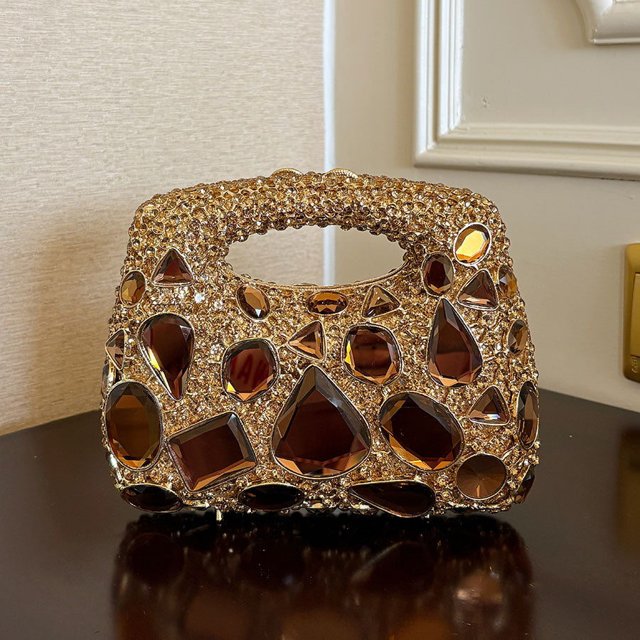 Sac à main de soirée doré robuste avec diamants