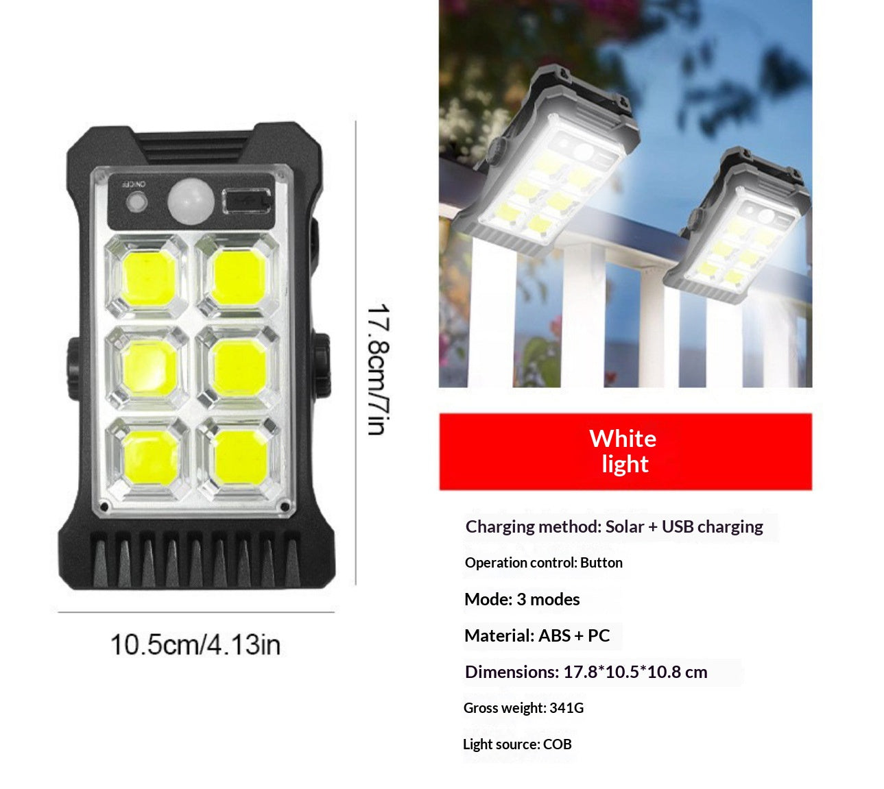 Portable extérieur Patio Human-Body-sensing Solar-Powered LED Wall Light