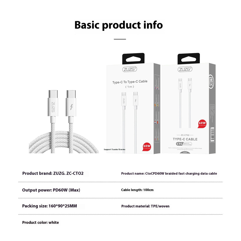 Câble de données Câble de charge rapide Fil de tressage entièrement compatible
