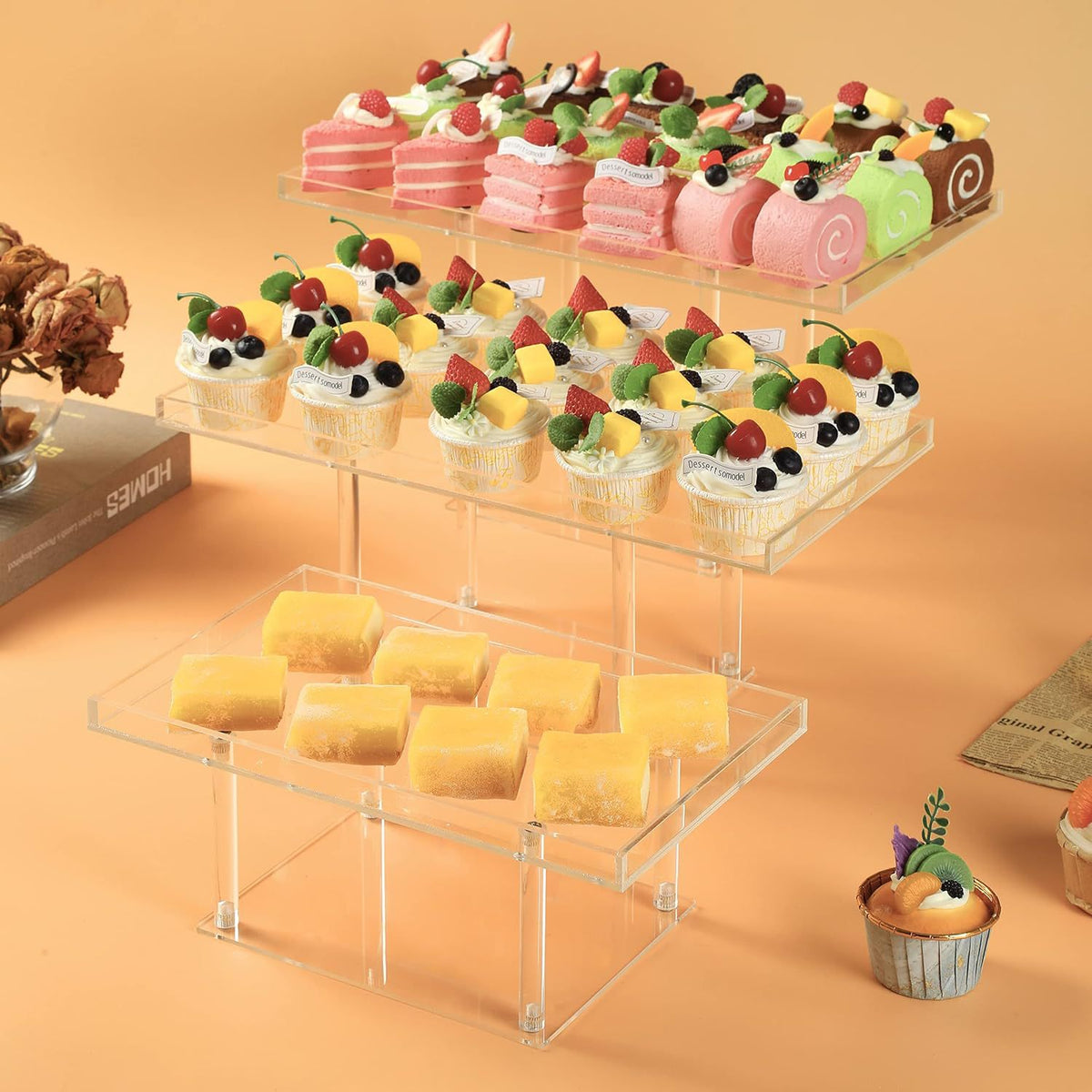Bac de stockage transparent acrylique pour dessert tables