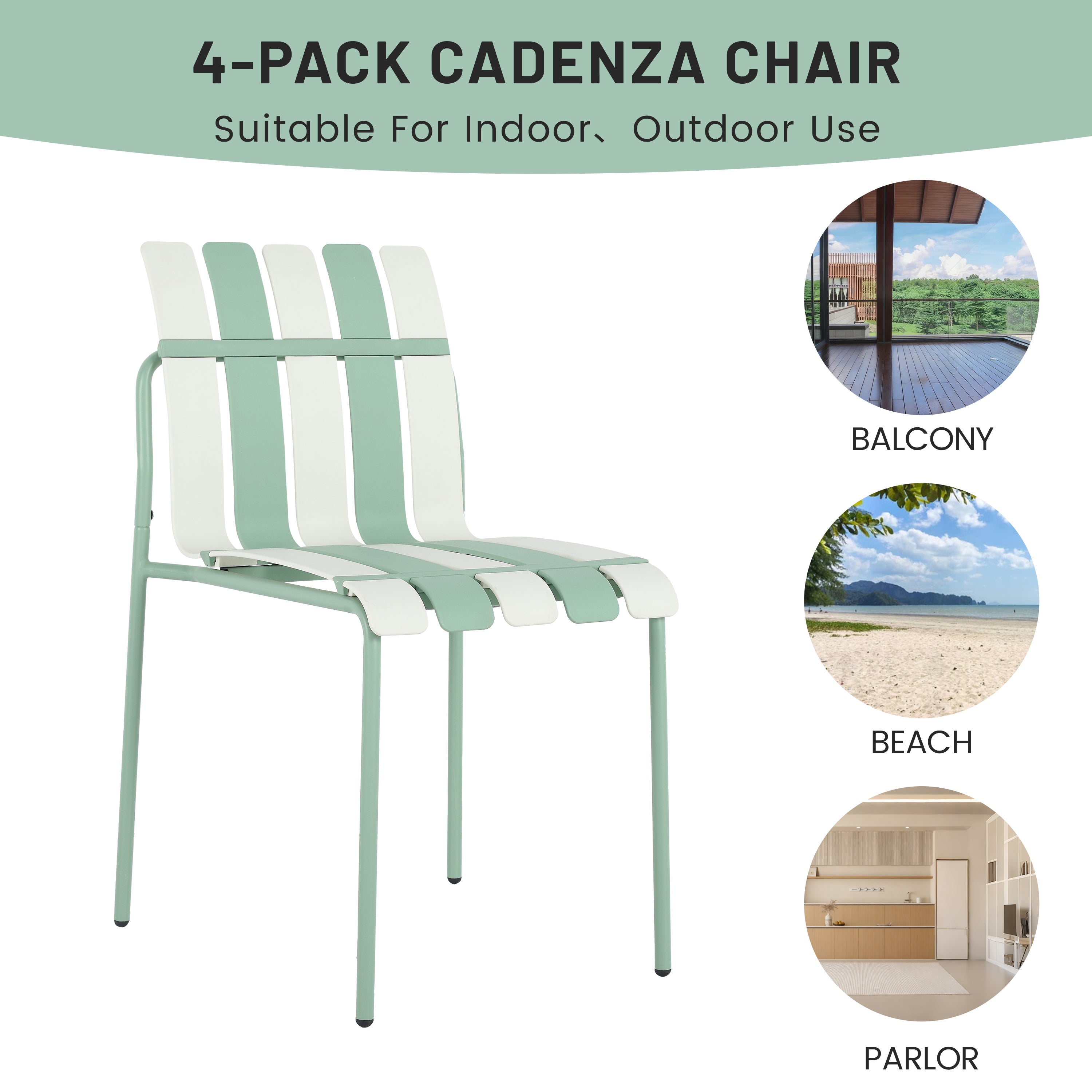 Été - 4-Pack Chaises de bloc de couleur rayé moderne - Siège PP étanche et jambes en métal robuste