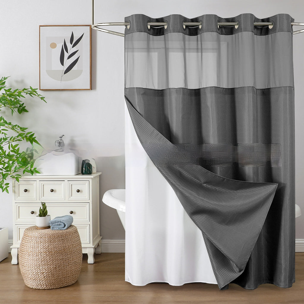 Rideau de douche à double couche en forme de gaufre, de couleur unie