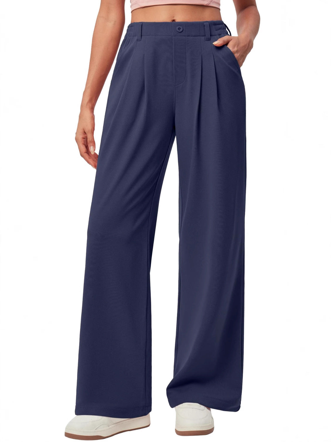Pantalon de travail à jambes larges pour femmes Gaffle Knit Haut bouton de taille Robe décontractée Pantalon à jambes larges