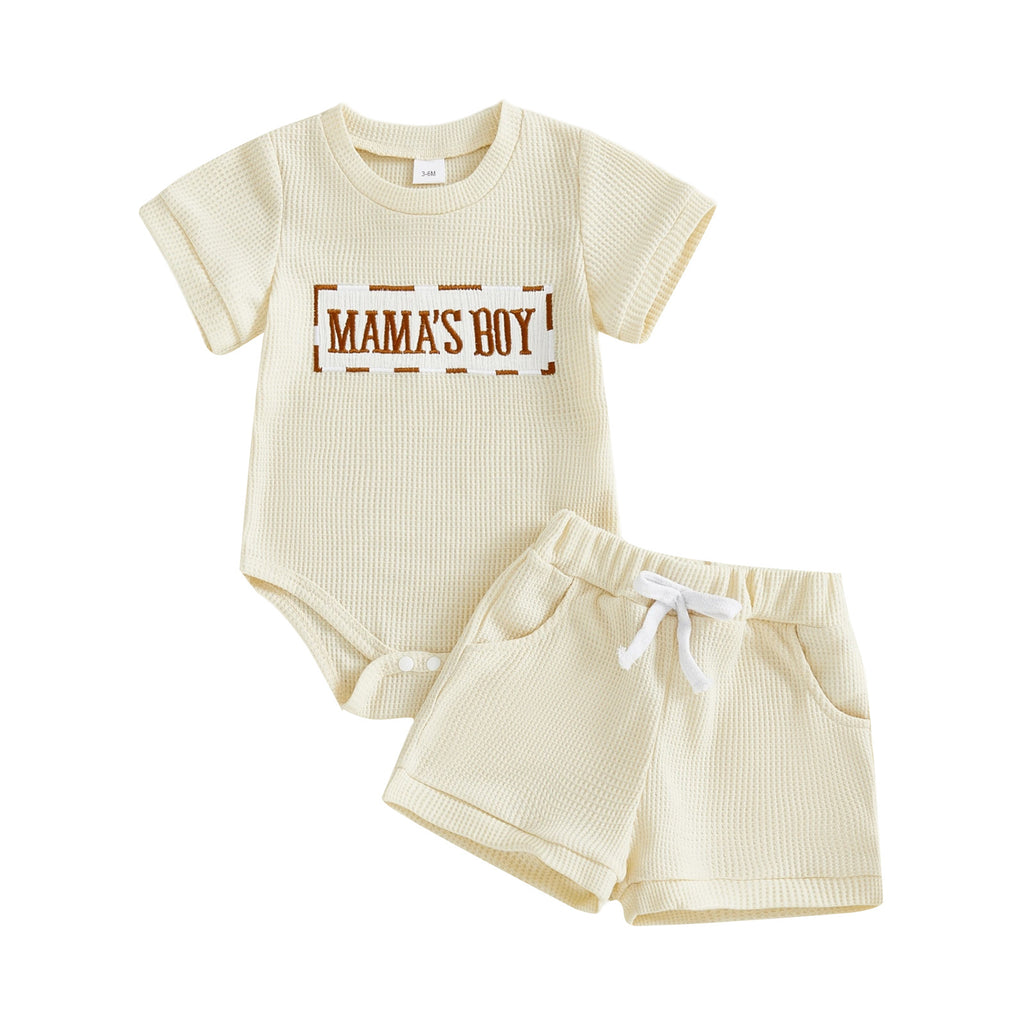 Romper imprimé à la gaufre et shorts pour bébés garçons