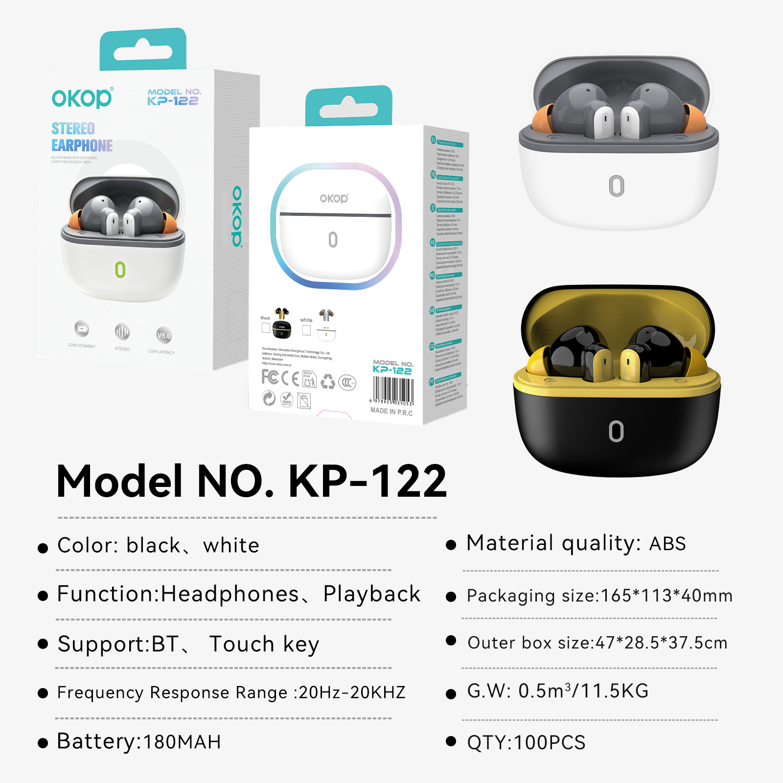 KP-122 Ecouteurs Bluetooth sans fil les plus vendus Conception à l'oreille Longue durée de vie confortable