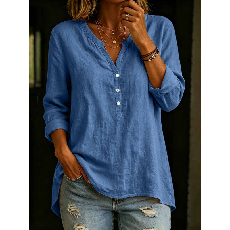 Chemise à boutons à point fixe en couleur solide pour femmes