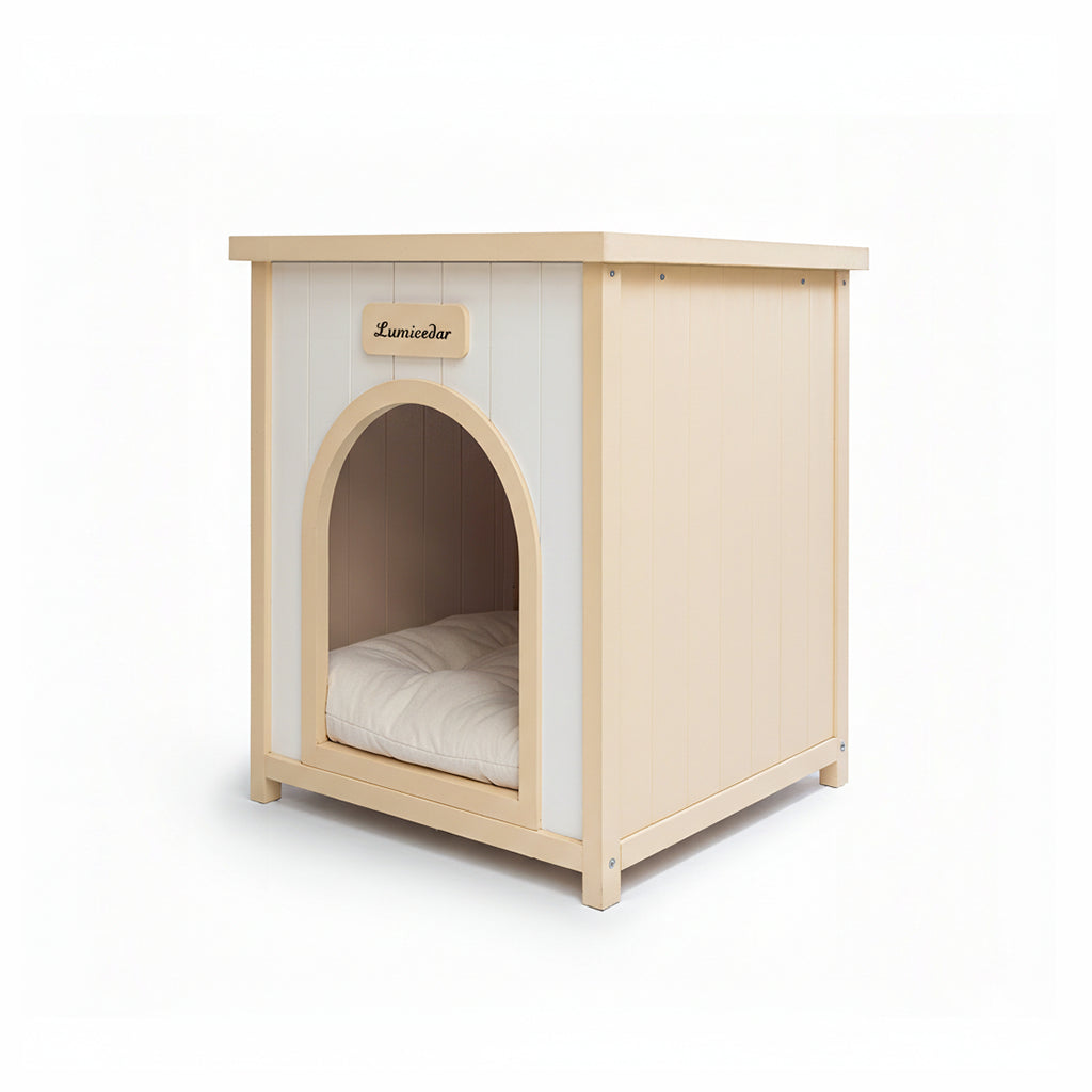 Maison de chien en bois moderne avec coussin amovible – Cèdre solide Pet House pour petit faire