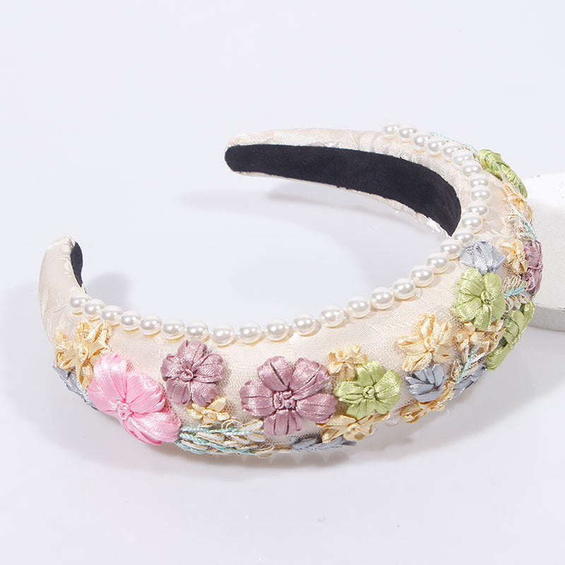 Imitation Pearl Retro Bandeau Floral Tissu tissé