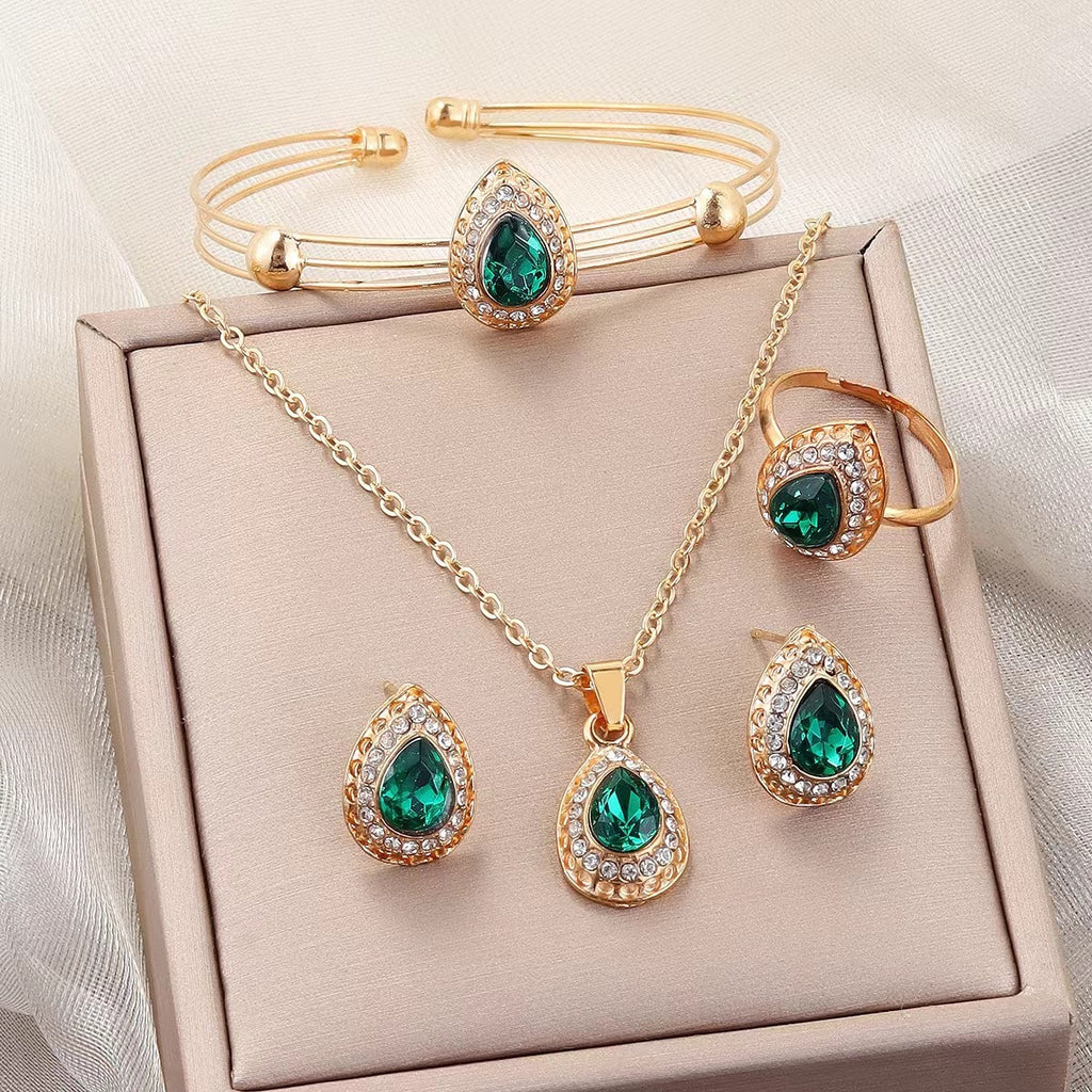 Bijoux costume femme eau goutte Gem série collier bague bracelet quatre pièces