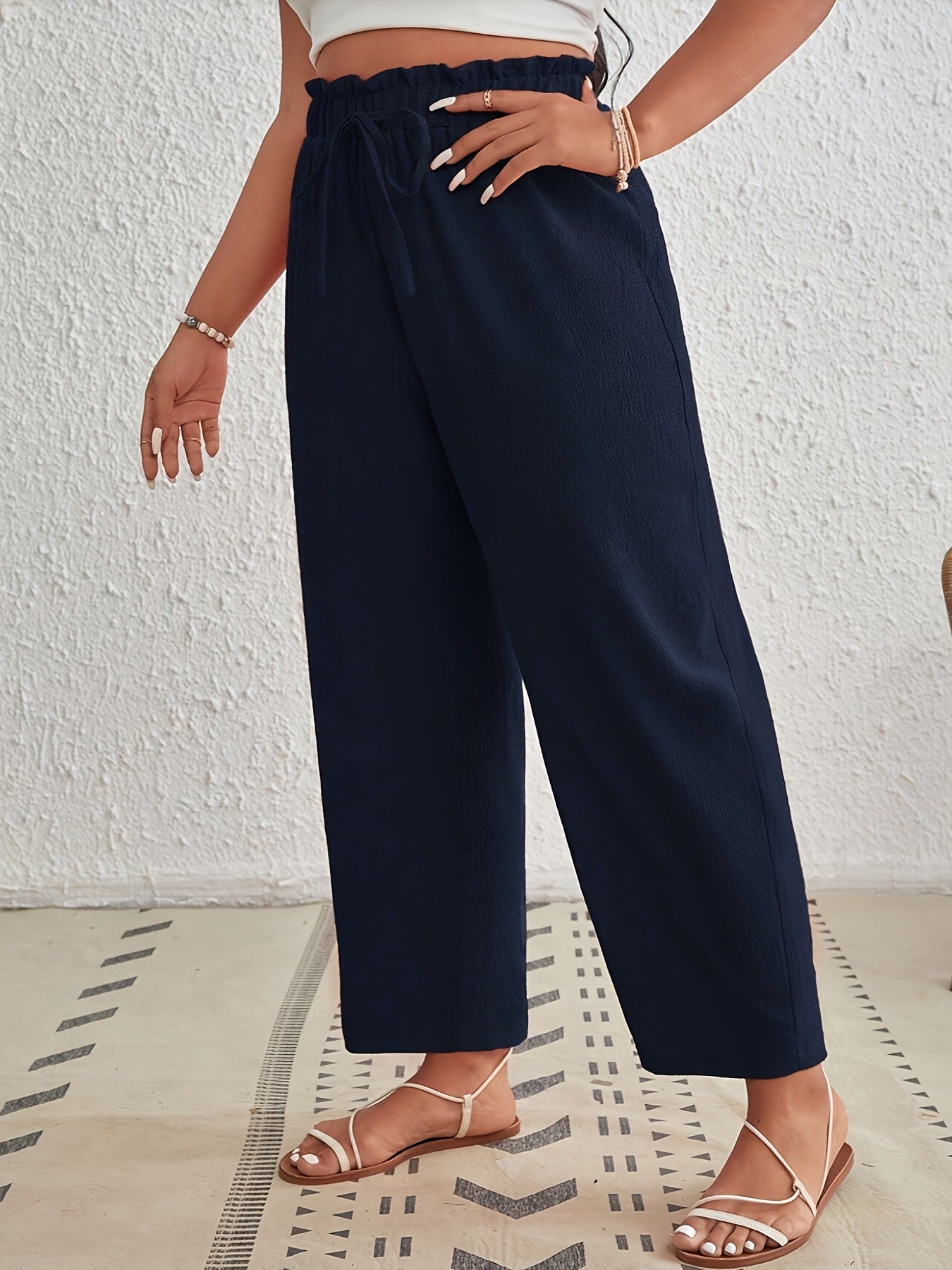 Pantalon en dentelle de taille plus grande, fashionnable, de couleur unie, taille haute Pantalon casual