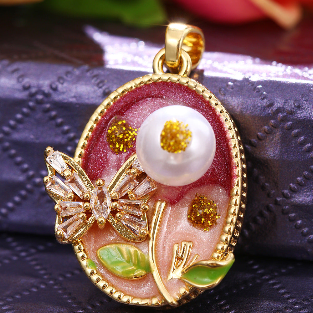 Pendentif de bricolage pour collier à clips universels avec peinture florale