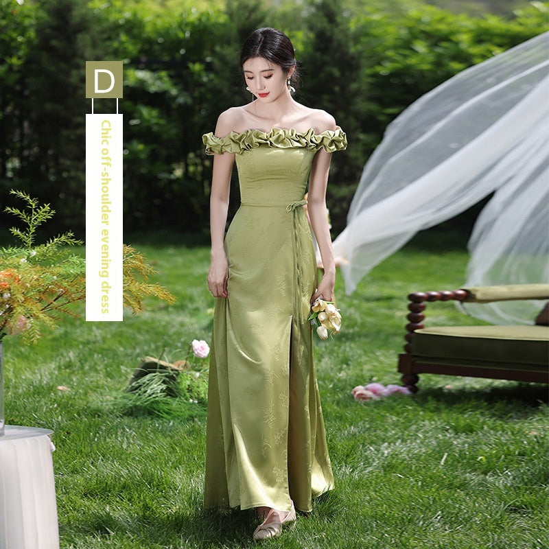 Robe de demoiselle d'honneur de style national vert