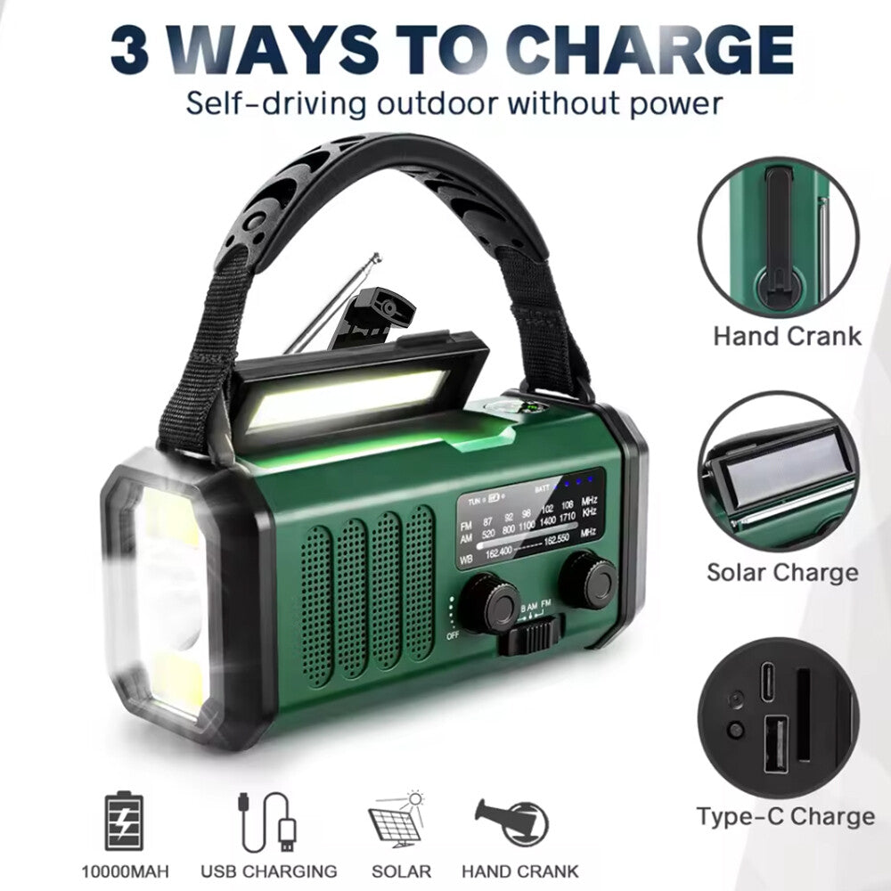 10 0 0 0mAh Vent vers le haut de la radio solaire Cran d'urgence FM AM USB Chargeur Led Torch UK
