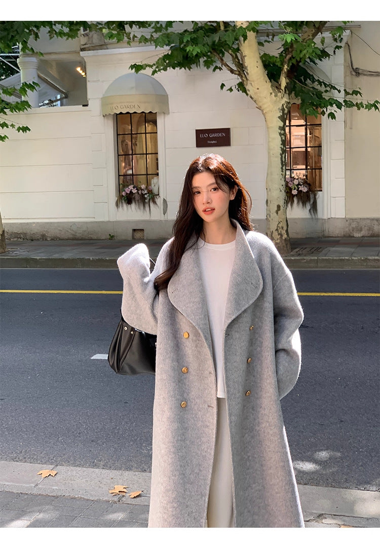 Manteau de cachemire à double face de taille moyenne pour femmes