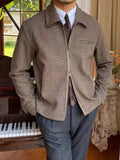 Retro Zipped Houndstooth Casual Coat Retro Lapel Casual Warm Jack à la main