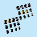 Stickers 24 Pièces de Nail Acrylique Carré Court - Black False Nails avec Foil Or et Gli