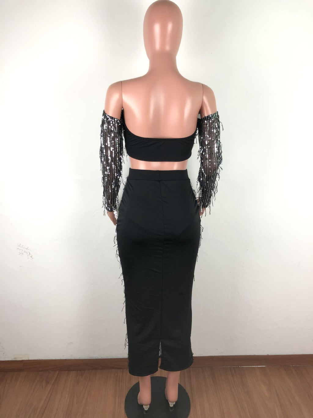 Mode Sexy See-through Mesh Sequins Tassel Ensemble deux pièces
