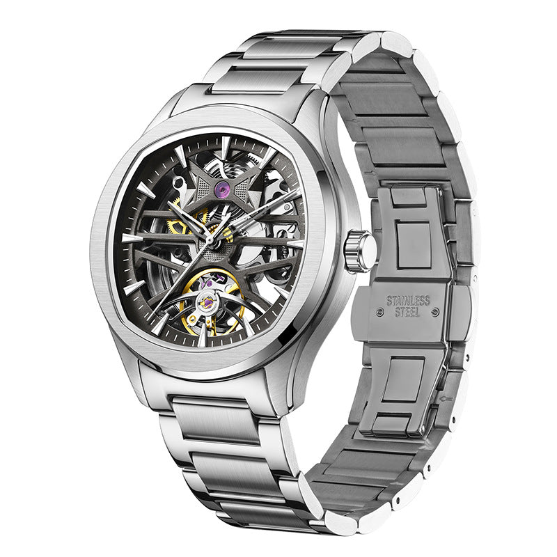 Montre homme avec un cadran mécanique transparent