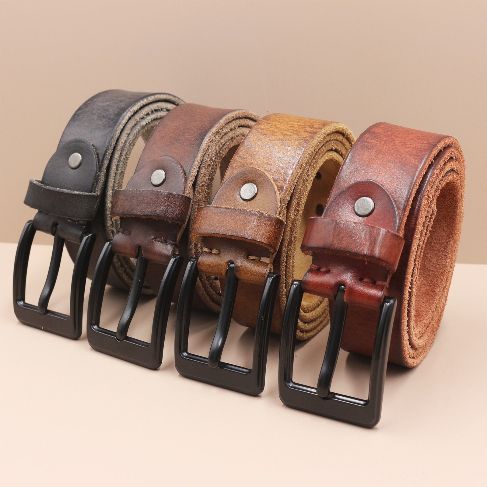 Style coréen Personnalité Top Layer Boucle d'épingle en cuir Noir Boutons Ceinture en cuir pour hommes