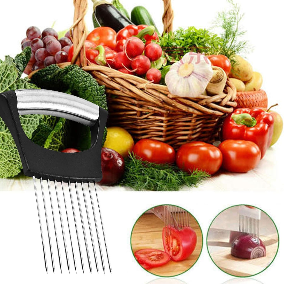 Support d'oignon en acier inoxydable & Slicer Veggie - Cutter de sécurité multi-usages pour les tomates