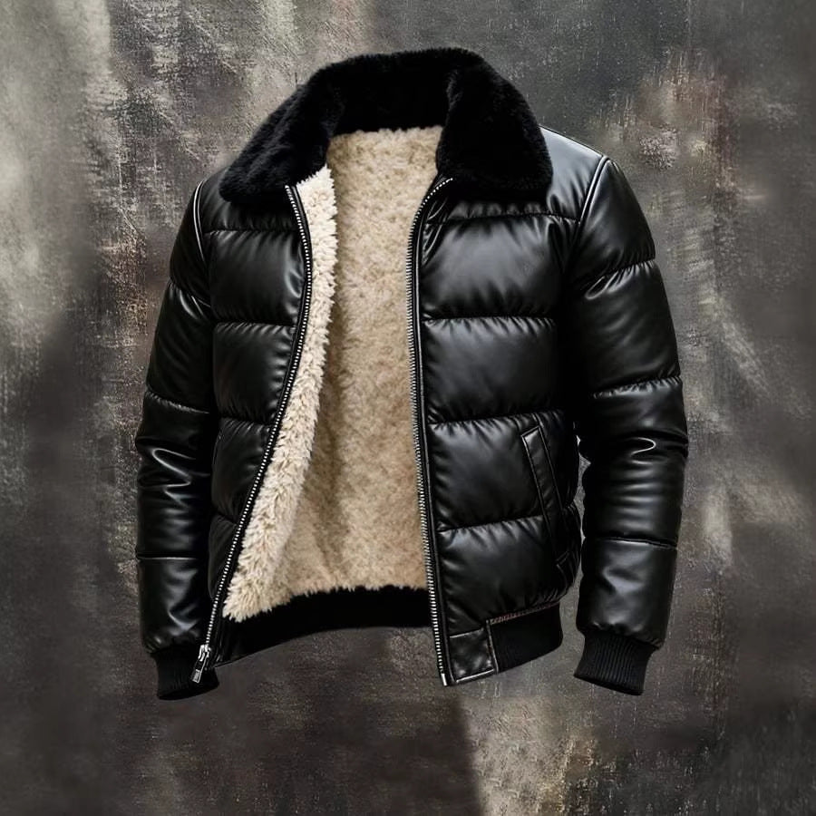 Veste en cuir de moto avec un lapel de mouton