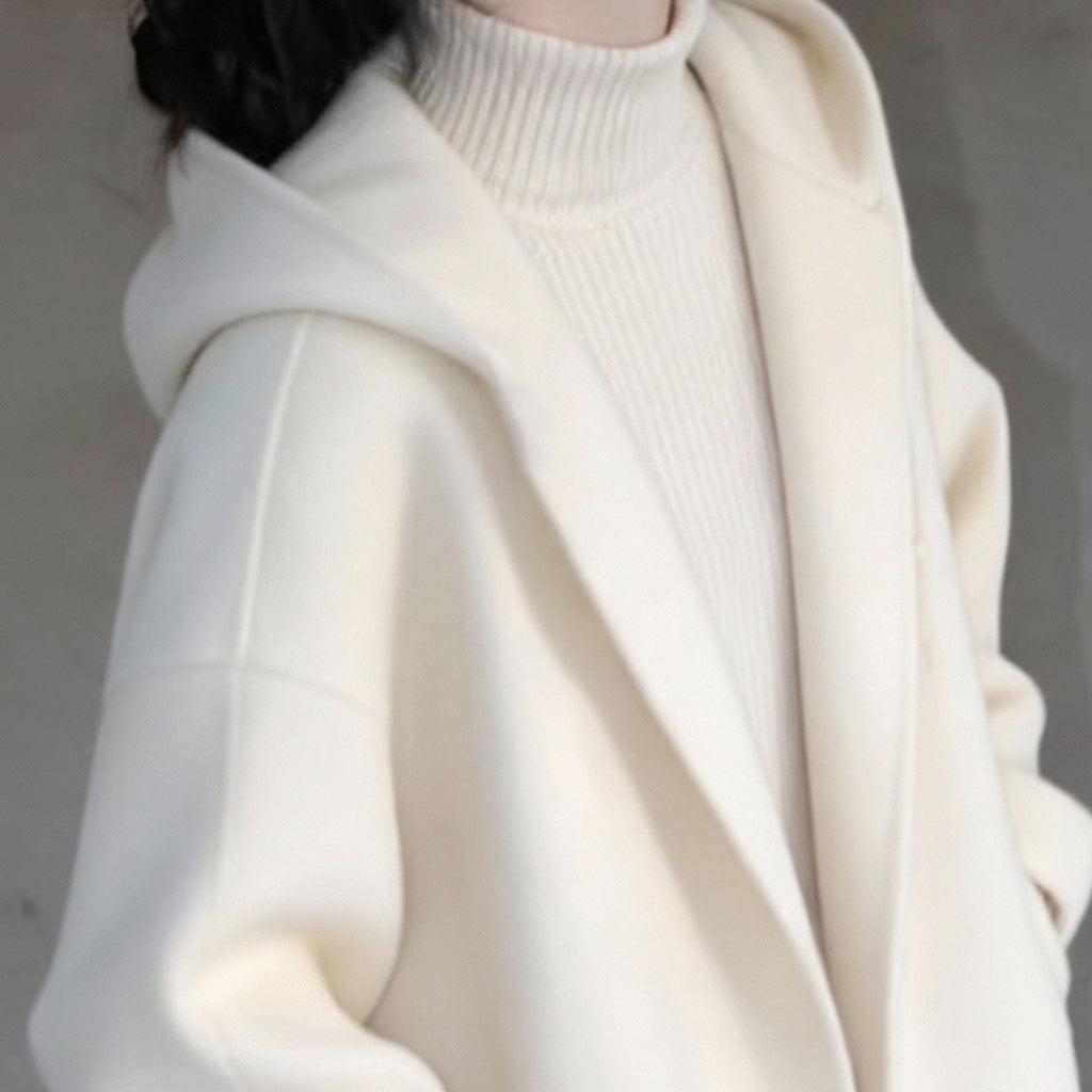 Manteau de laine à capuche blanche à double face pour femmes
