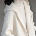 Manteau de laine à capuche blanche à double face pour femmes