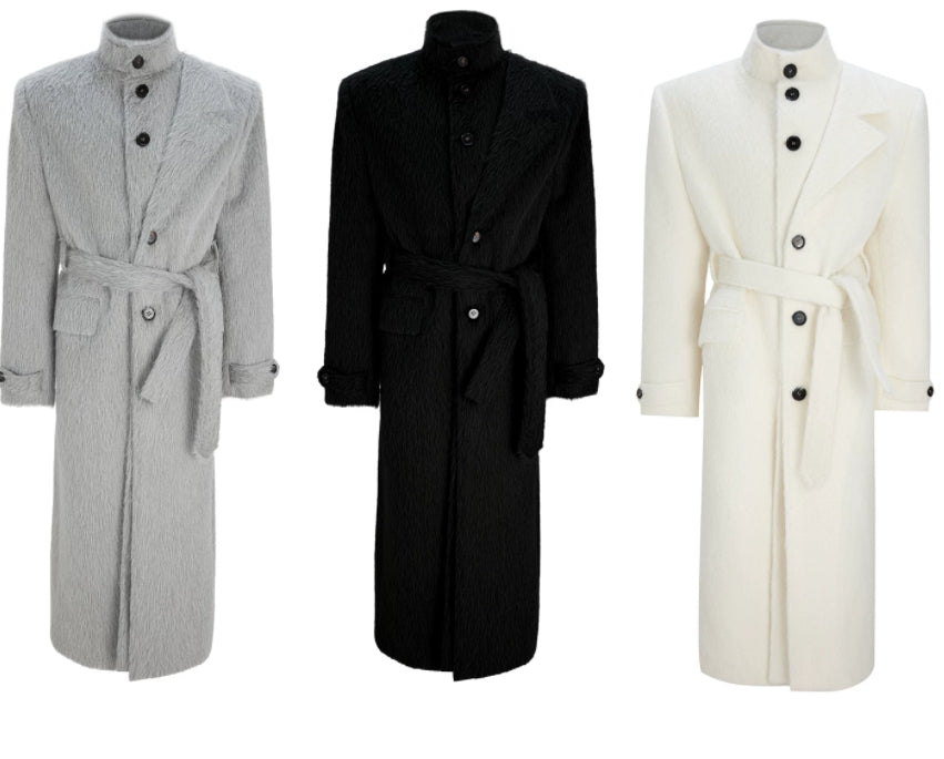 Manteau en laine à poils courts en deux parties Long Alpaca-blend Trench Coat