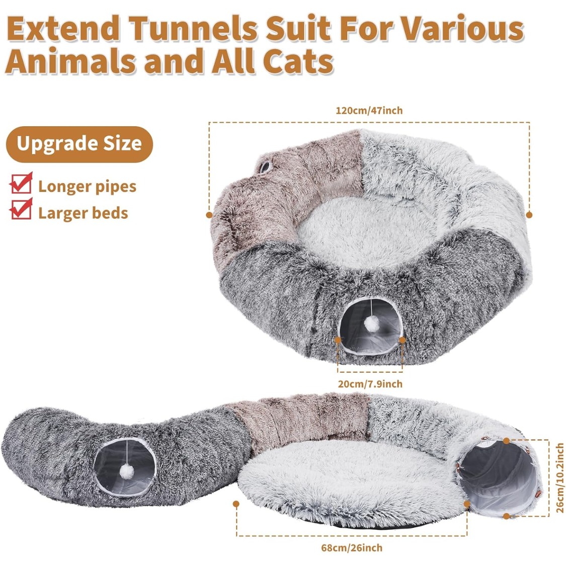 Cat tunnel with cozy bed and 20 toys included
