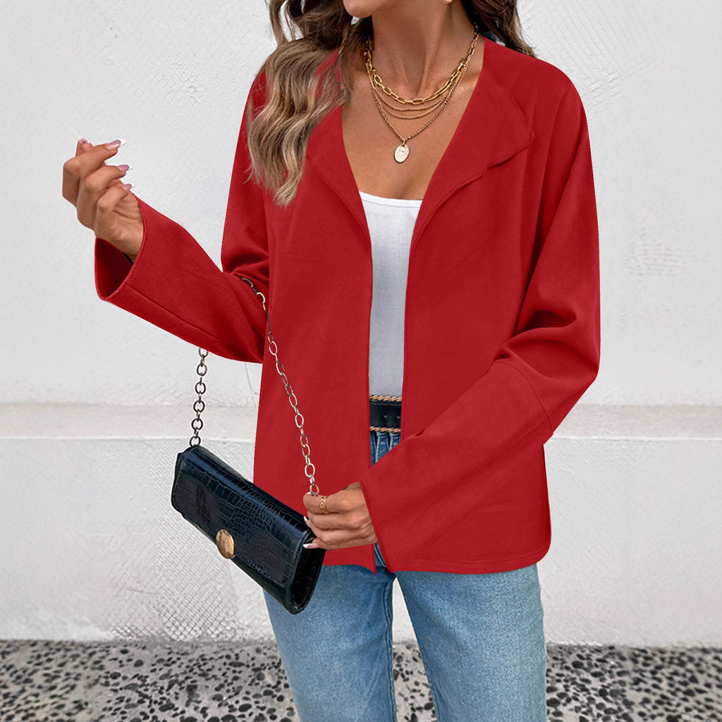Femmes Ouvert Avant Blazer Veste Lapel Collar 3 4 Manches Casual Loose Solid Couleur Carte courte