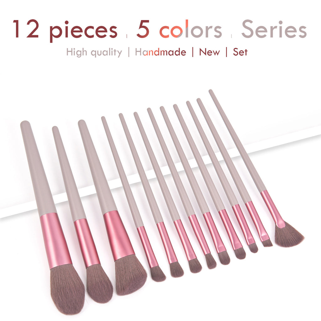 Set de brosse de maquillage 12 pièces avec 4 couleurs et un sac de maquillage