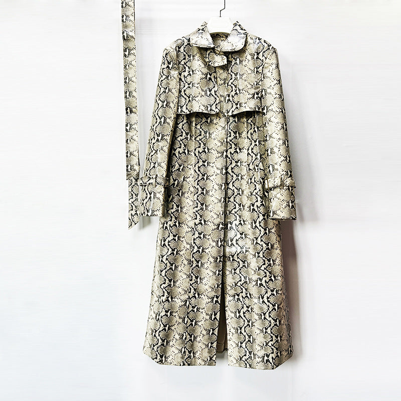 Manteau à tranchée longue en cuir faux