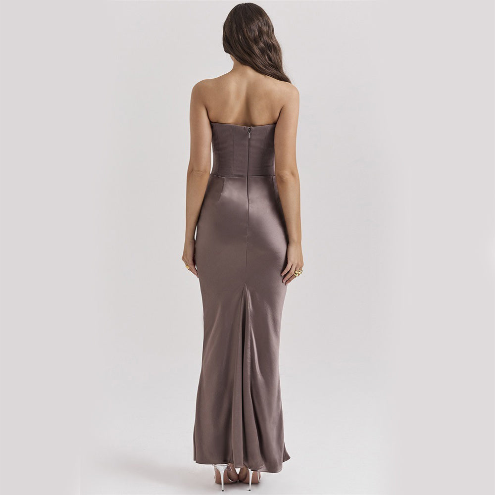 Slim Tube Top Robe longue Sexy Mode Bandeau Robes de soirée sans dos pour les femmes Clo