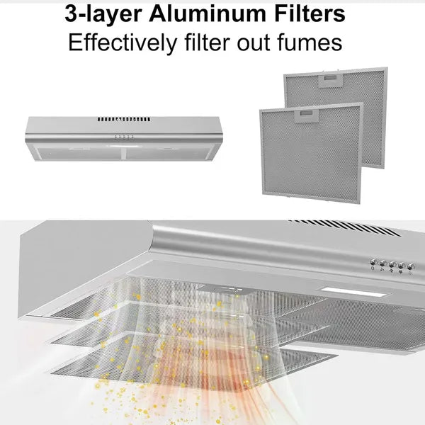 30 En sous-armoire Hotte de cuisine en acier inoxydable 250 CFM